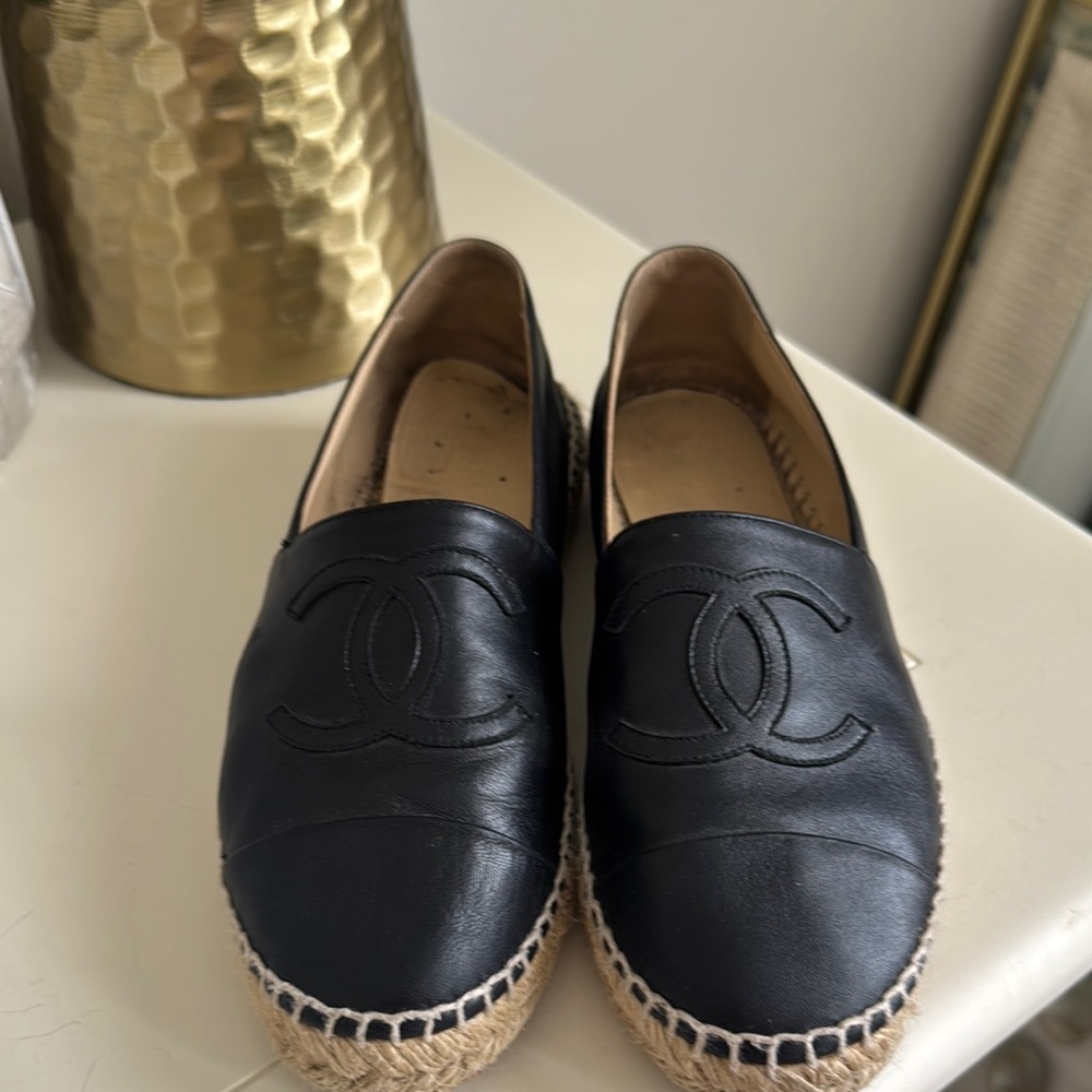 Chanel Black Espadrille Flats